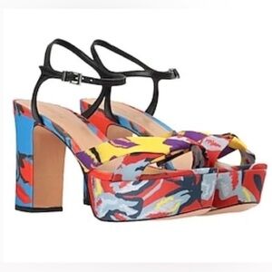 SCHUTZ Publia Platform Block Heel Sandal Satin Multicolor Limited Edition